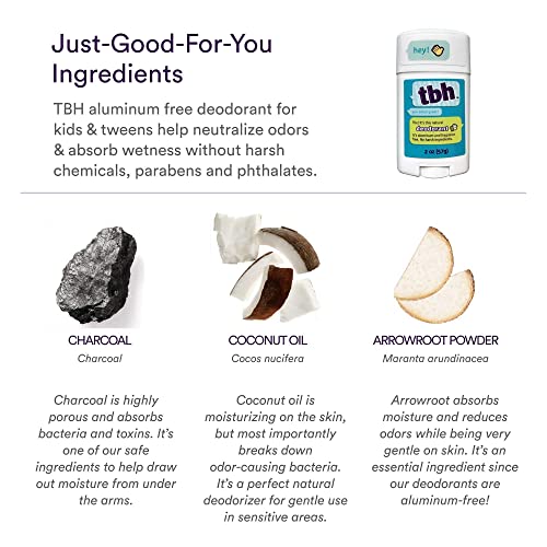 TBH Kids Deodorant - Unscented Deodorant for Kids, Made with Natural Ingredients in the USA - Aluminum Free Deodorant for Girls and Boys (3 Pack)