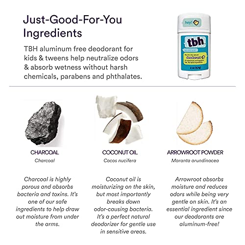 TBH Kids Deodorant - Unscented Deodorant for Kids - Made w/ Natural Ingredients in the USA - Aluminum Free Deodorant - Kids Deodorant Girls and Boys