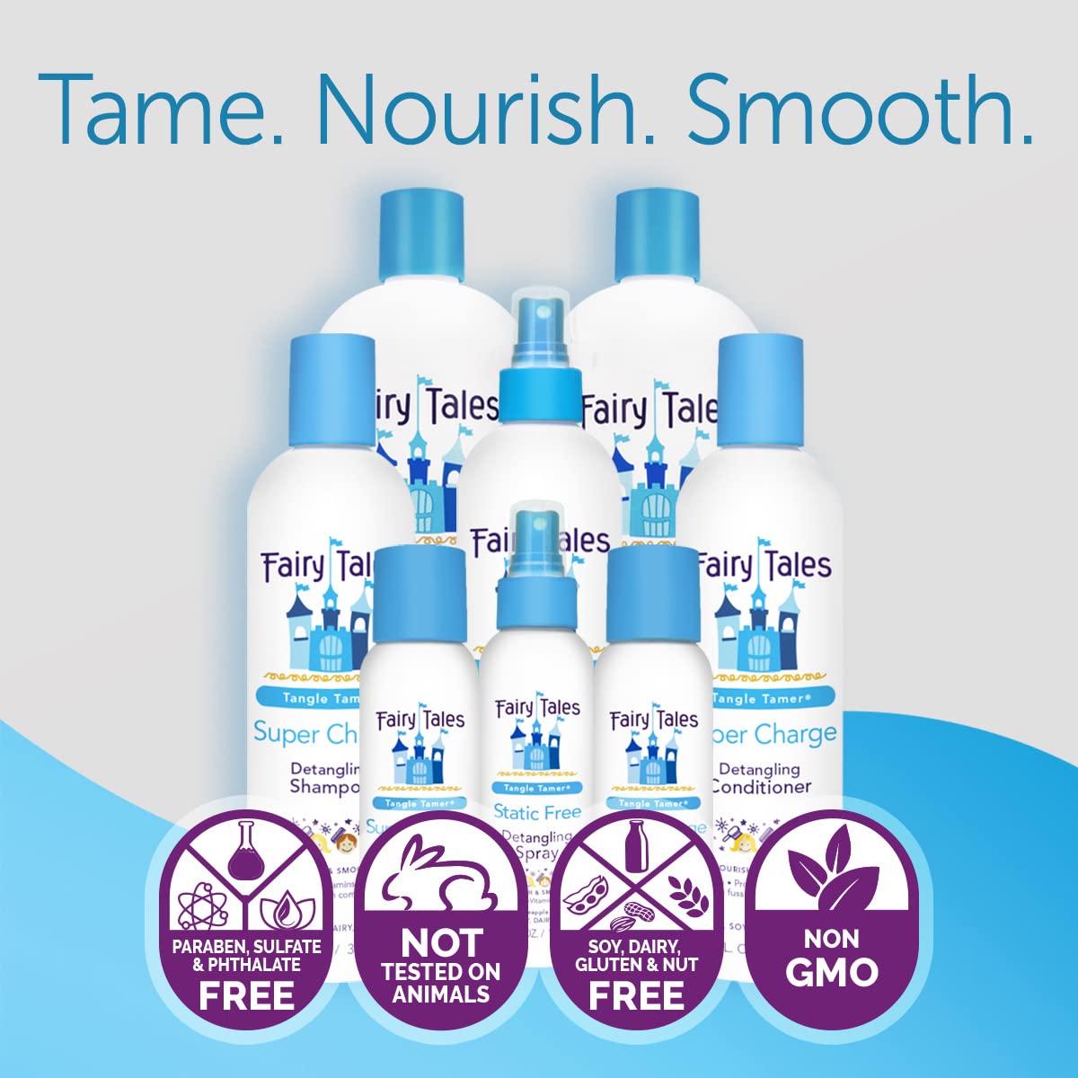 Fairy Tales Tangle Tamer Detangling Conditioner 12 Oz for Kids plus Daily Cleanse Shampoo 3.3 Oz - Ultra Moisturizing and Anti Frizz Protection - Paraben Free, Sulfate Free