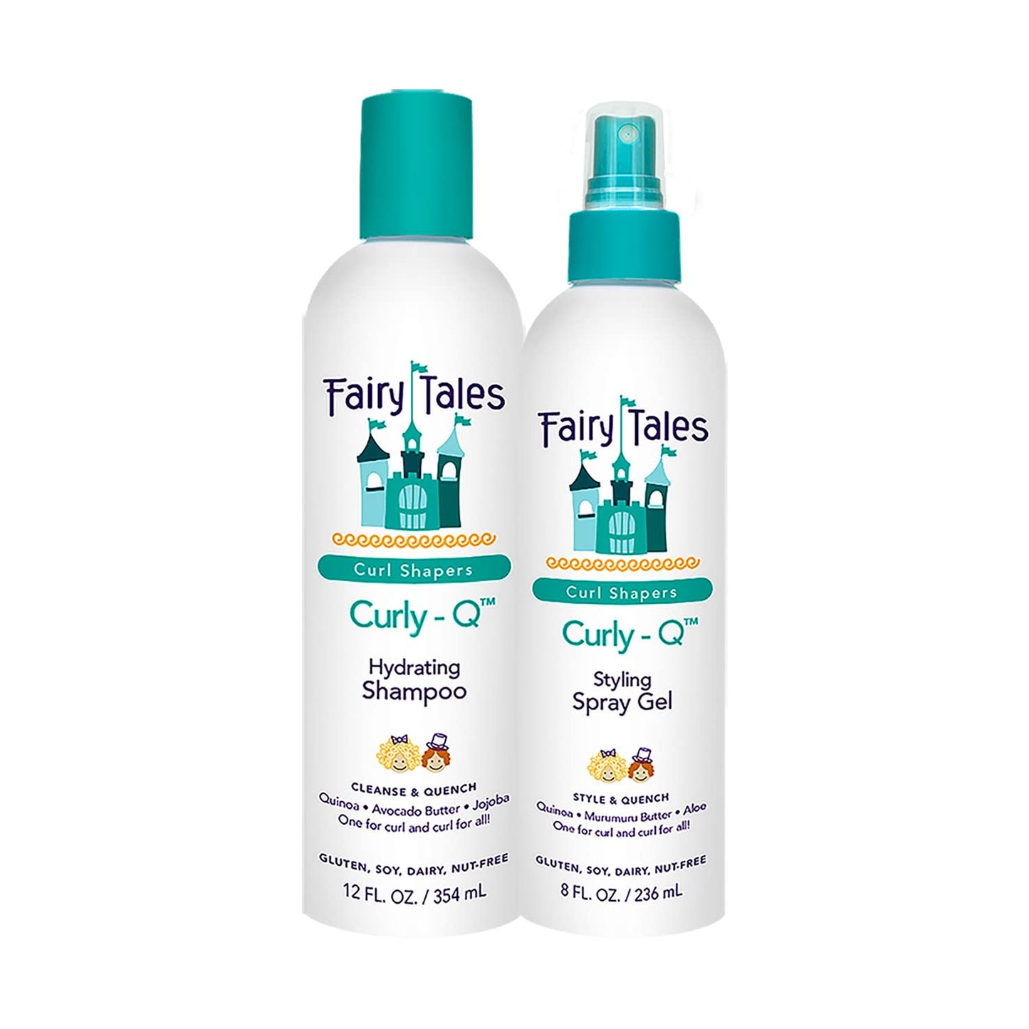 Fairy Tales Curly-Q Daily Hydrating Shampoo 12oz and Spray Gel 8oz for Kids -For Curly Hair - Paraben Free, Sulfate Free, Gluten Free, Nut Free (2 Pack)