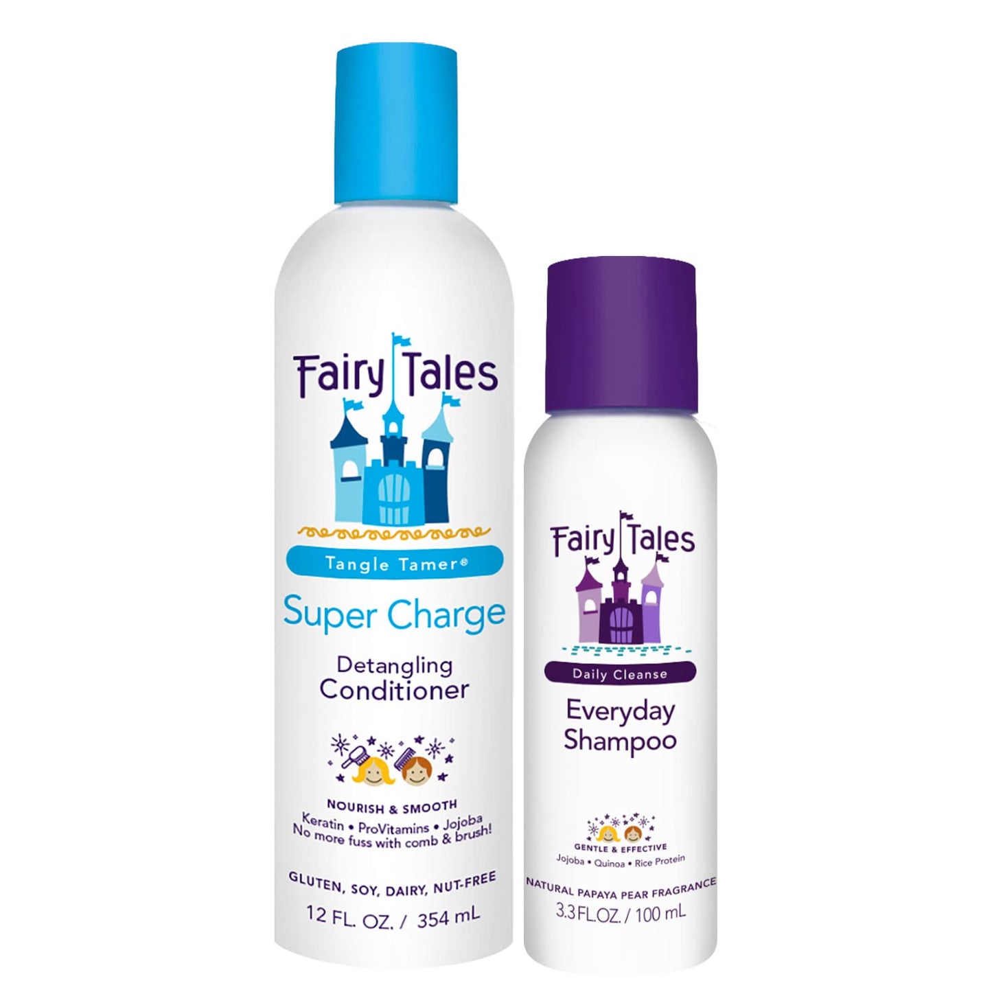 Fairy Tales Tangle Tamer Detangling Conditioner 12 Oz for Kids plus Daily Cleanse Shampoo 3.3 Oz - Ultra Moisturizing and Anti Frizz Protection - Paraben Free, Sulfate Free