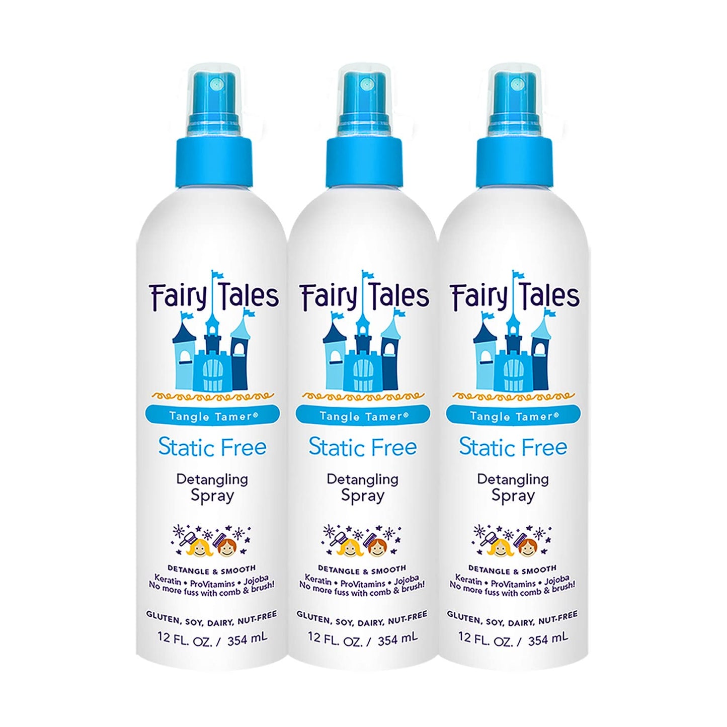 Fairy Tales Tangle Tamer Static Free Detangling Spray - Detangler Spray for Kids - Paraben Free, Sulfate Free, Gluten Free, Nut Free - 12 oz (3 Pack)