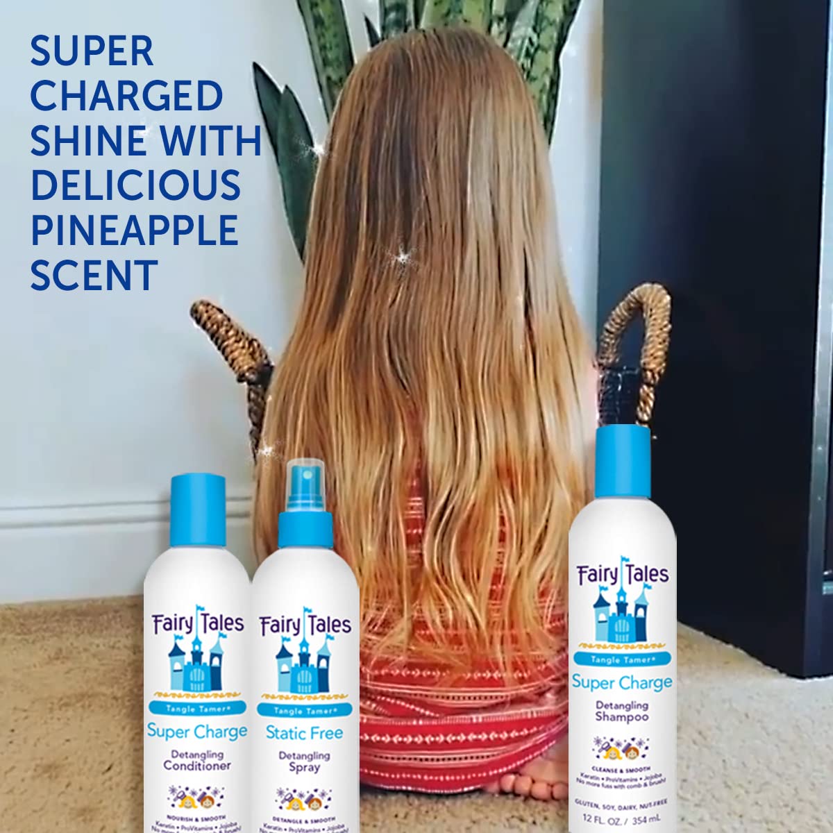 Fairy Tales Tangle Tamer Super Charge Detangling Shampoo, Conditoner, and Spray for Kids - Travel Set - Paraben Free, Sulfate Free, Gluten Free, Nut Free - 3.3 oz (Pack of 3)