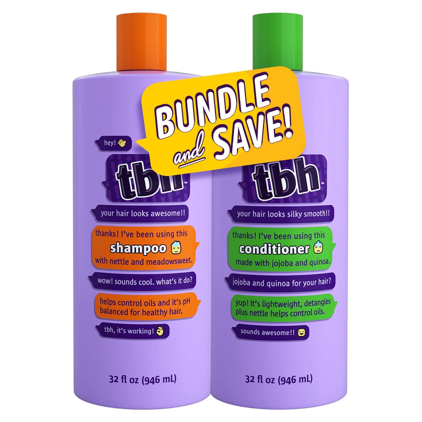 TBH Teen and Kids Shampoo and Conditioner Set - Shampoo and Conditioner for Oily Hair - Sulfate, Paraben Free - 32 oz (2 Pack)