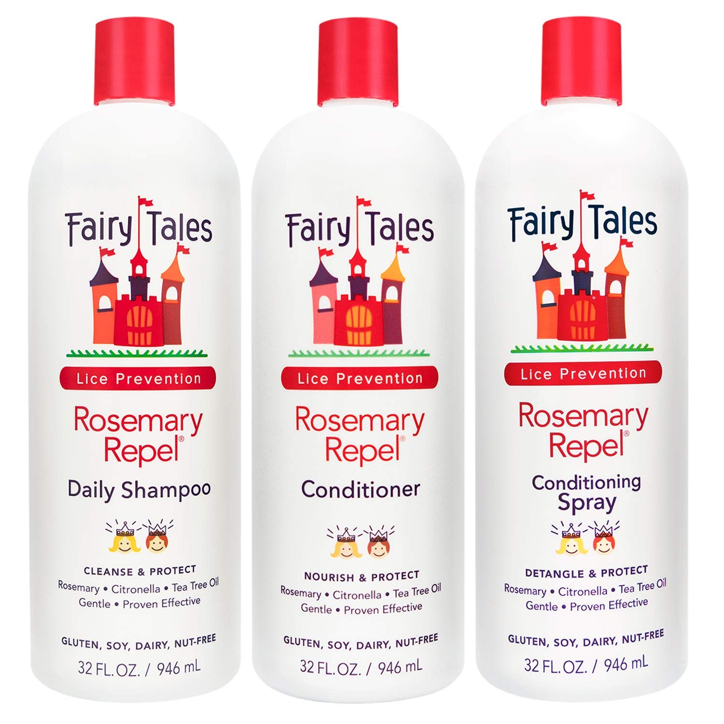 Fairy Tales Rosemary Repel Daily Kids Shampoo, Cream Conditioner & Conditioning Lice Spray Refill Trio for Lice Prevention