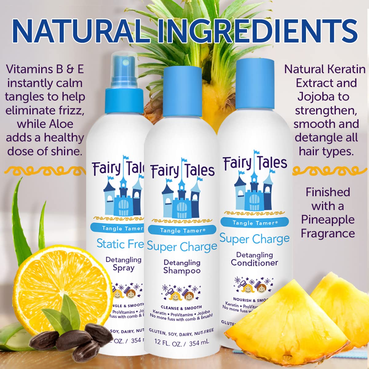 Fairy Tales Tangle Tamer Detangling Conditioner 12 Oz for Kids plus Daily Cleanse Shampoo 3.3 Oz - Ultra Moisturizing and Anti Frizz Protection - Paraben Free, Sulfate Free