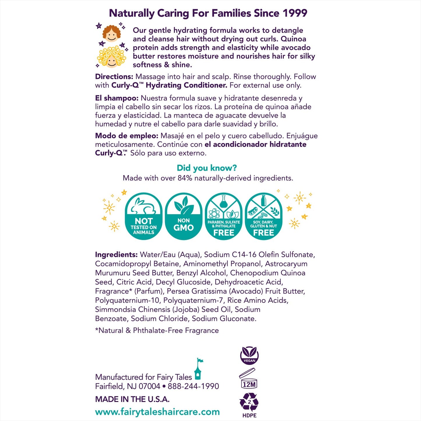 Fairy Tales Curly-q Daily Hydrating Shampoo for Kids - Shampoo For Curly Hair - Paraben Free, Sulfate Free, Gluten Free, Nut Free - 12 Oz