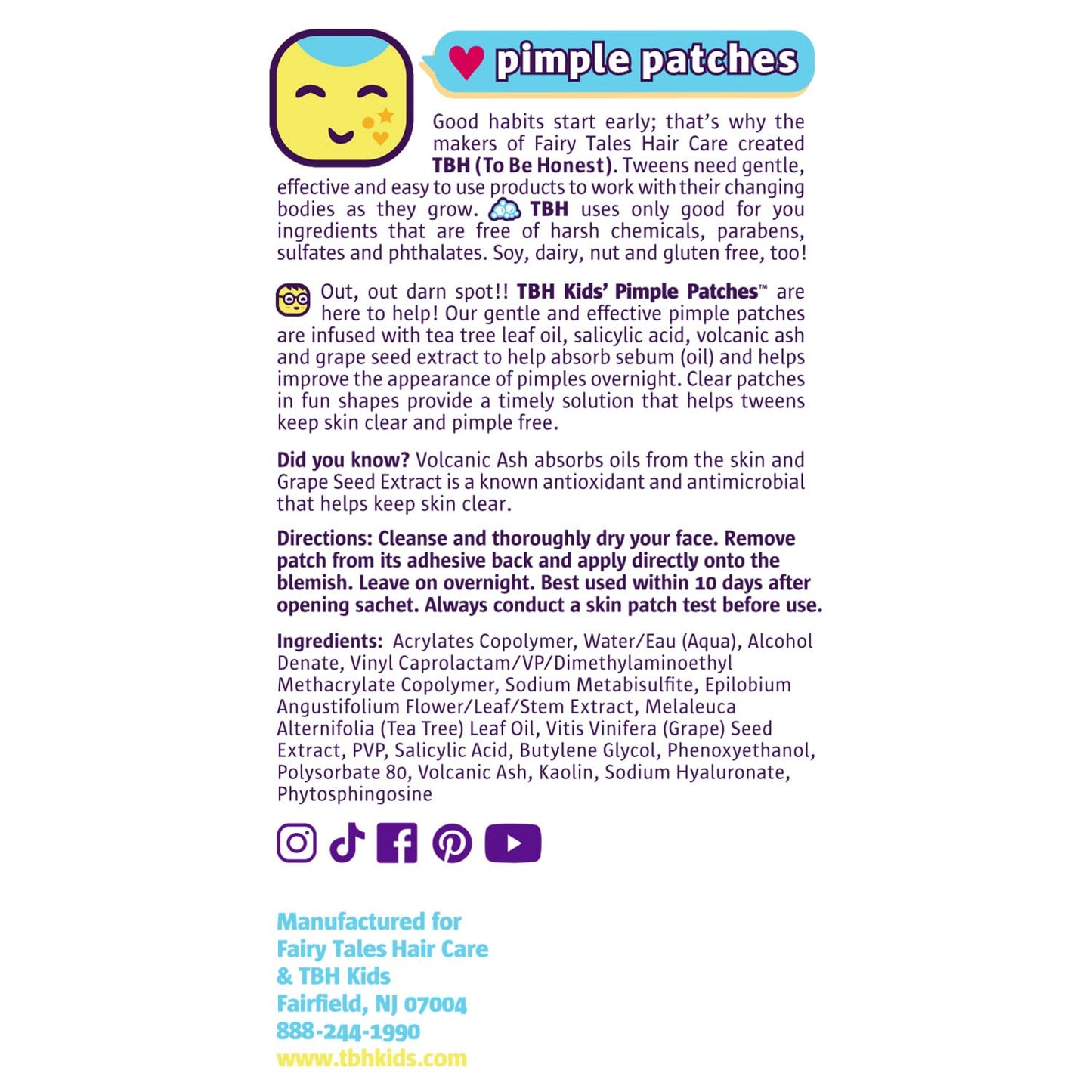 TBH Teen Pimple Patches For Tween Girls and Boys - Hyaluronic Acid Acne Pimple Patch Spot Treatment
