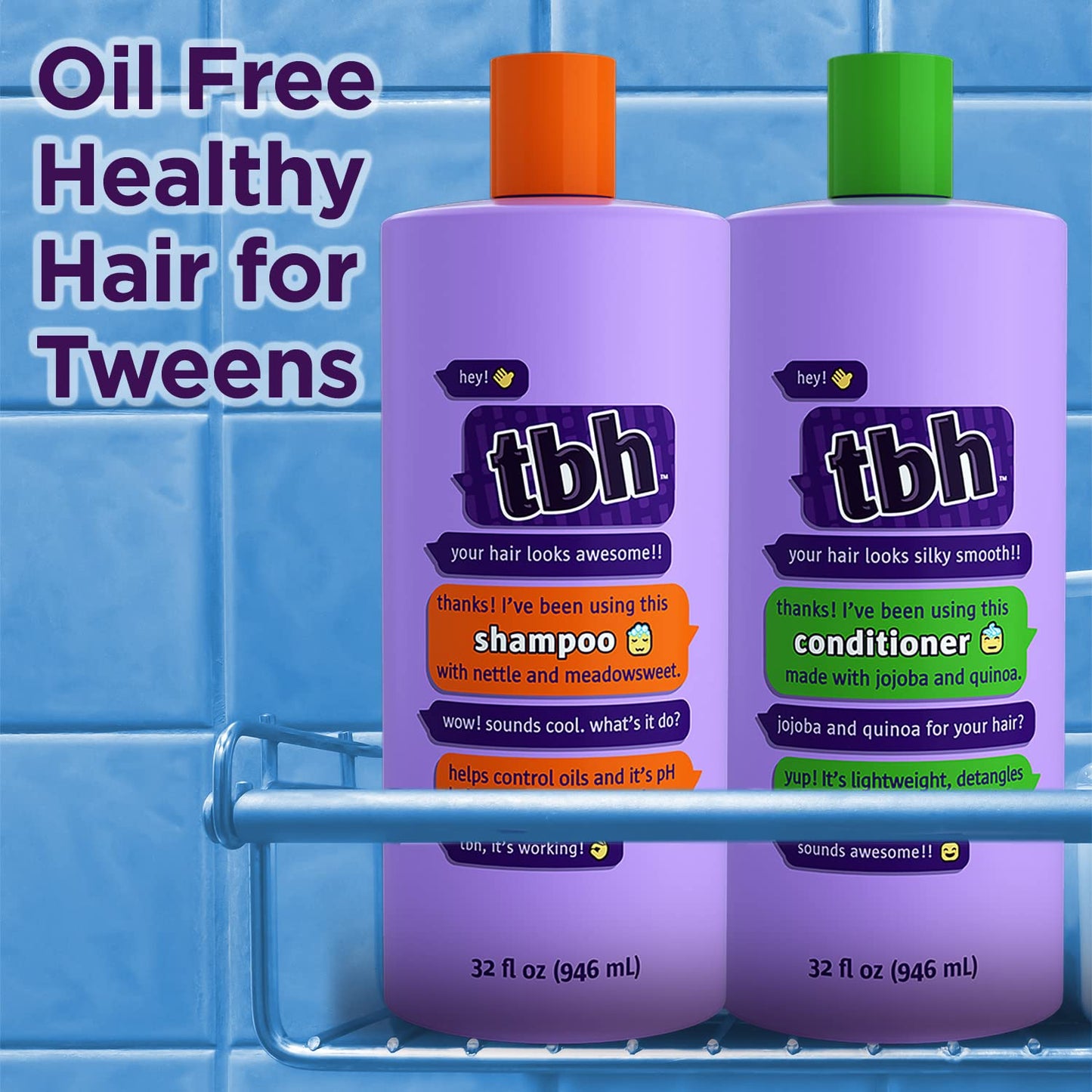 TBH Teen and Kids Shampoo and Conditioner Set - Shampoo and Conditioner for Oily Hair - Sulfate, Paraben Free - 12 oz (2 Pack)