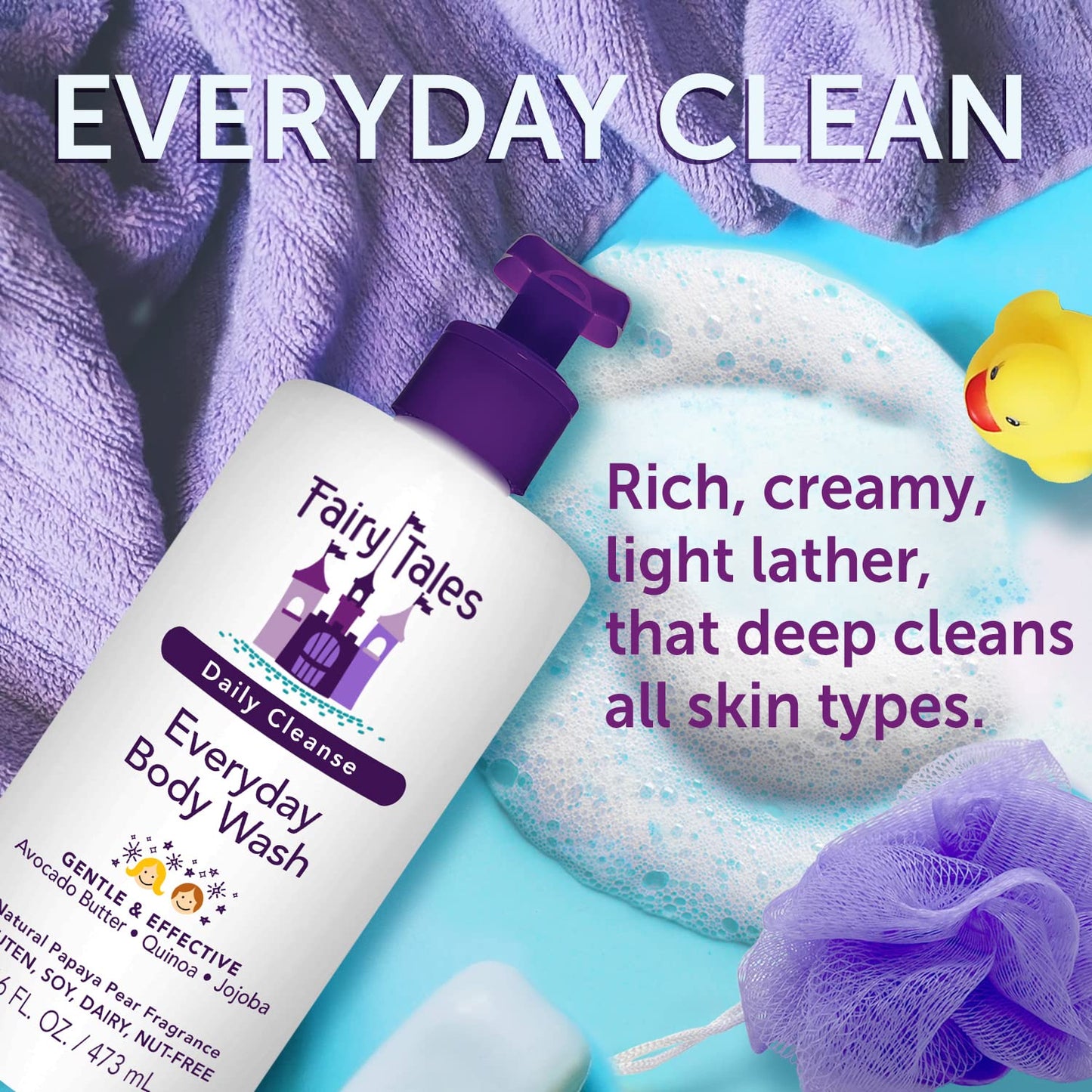Fairy Tales Daily Cleanse Kids Body Wash, Everyday Body Wash for Kids and Toddler- Soap for Bath or Shower, No Harsh Chemicals or Toxins - 32oz