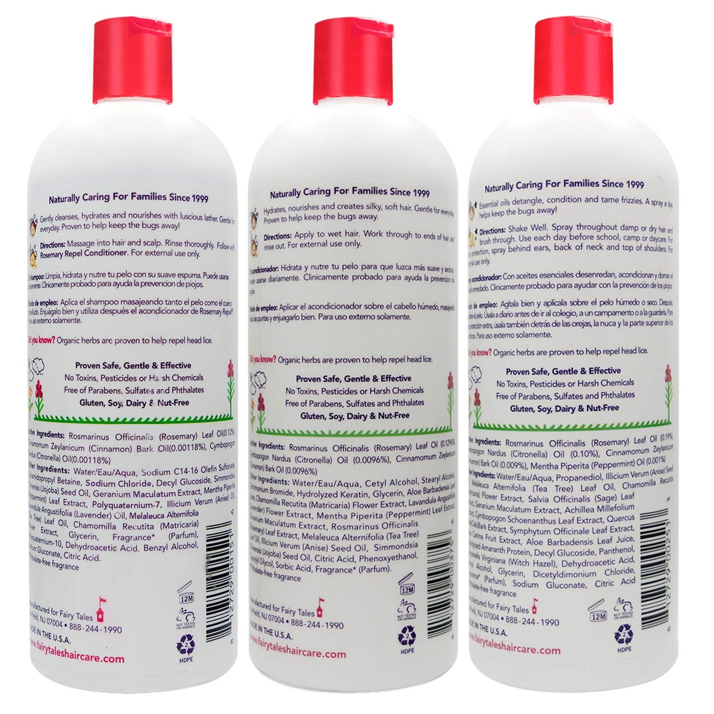 Fairy Tales Rosemary Repel Daily Kids Shampoo, Cream Conditioner & Conditioning Lice Spray Refill Trio for Lice Prevention