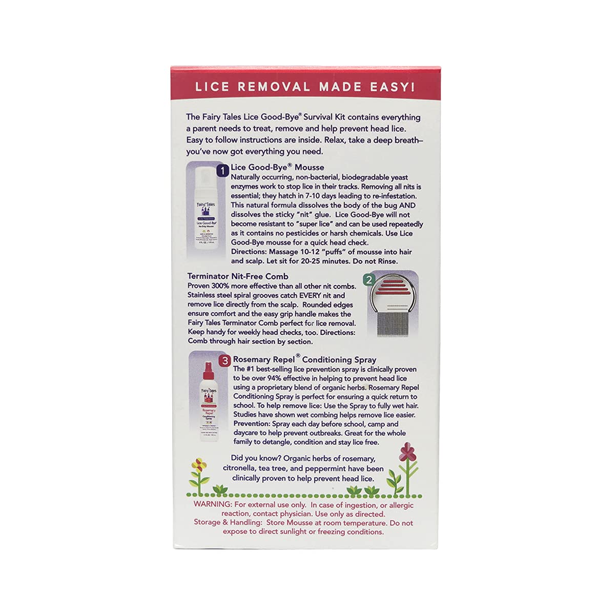 Fairy Tales Lice Good-Bye Survival Kit for Lice Treatment - Includes Treatment Mousse , Conditioning Spray, Comb, & Clip