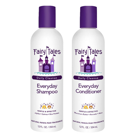 Fairy Tales Daily Cleanse Everyday Kids Shampoo + Conditioner + Multi set - Gentle Natural Defining Shampoo and Conditioner, Tangle Free, Moisturizing and Hydrating Formula, Paraben Free - 12 oz Shampoo, 12 oz Conditioner and 12 oz Multi