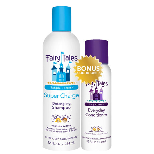 Fairy Tales Tangle Tamer Detangling Shampoo 12oz for Kids plus Daily Cleanse Conditioner 3.3 oz- Ultra Moisturizing and  Anti Frizz Protection  - Paraben Free, Sulfate Free