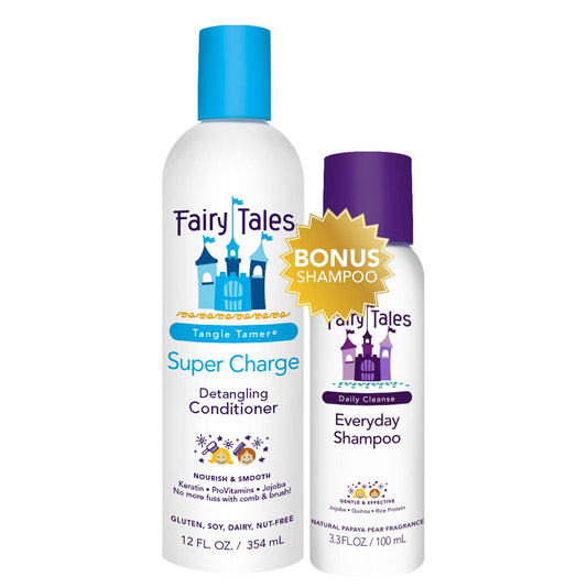 Fairy Tales Tangle Tamer Detangling Conditioner 12 Oz for Kids plus Daily Cleanse Shampoo 3.3 Oz - Ultra Moisturizing and  Anti Frizz Protection  - Paraben Free, Sulfate Free