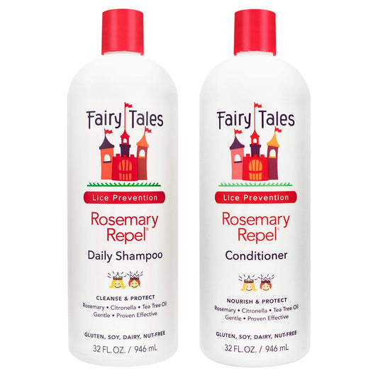 Fairy Tales Rosemary Repel Lice Prevention Shampoo & Conditioner Combo, 32 Ounce | Refill Bottles with 2 Pumps