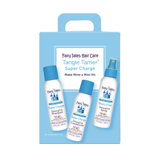 Fairy Tales Tangle Tamer Super Charge Detangling Shampoo, Conditoner, and Spray for Kids - Travel Set - Paraben Free, Sulfate Free, Gluten Free, Nut Free - 3.3 oz (Pack of 3)